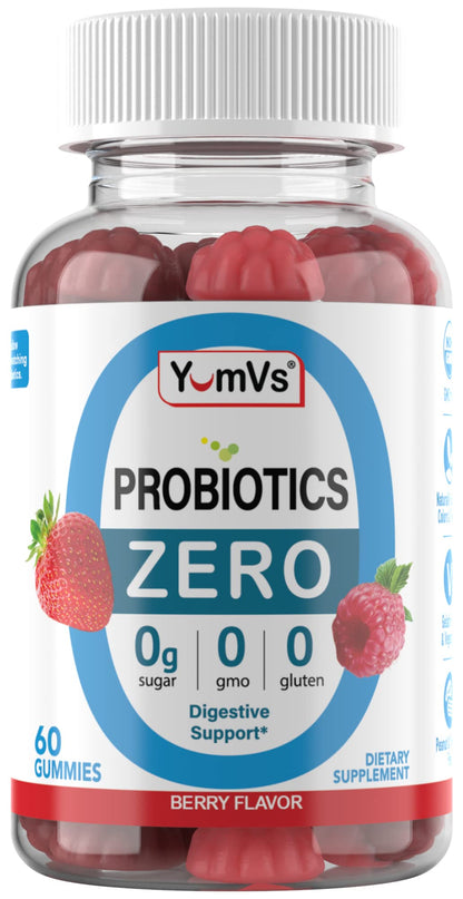 YUM-V'S Sugar Free Probiotic Gummies - Probiotics for Men & Women to Help Support Digestive Function – Adults & Kids Probiotic with 5 Billion CFU Bacillus Coagulans – Vegan & Gluten-Free (60 Count) - dailyvitalstore