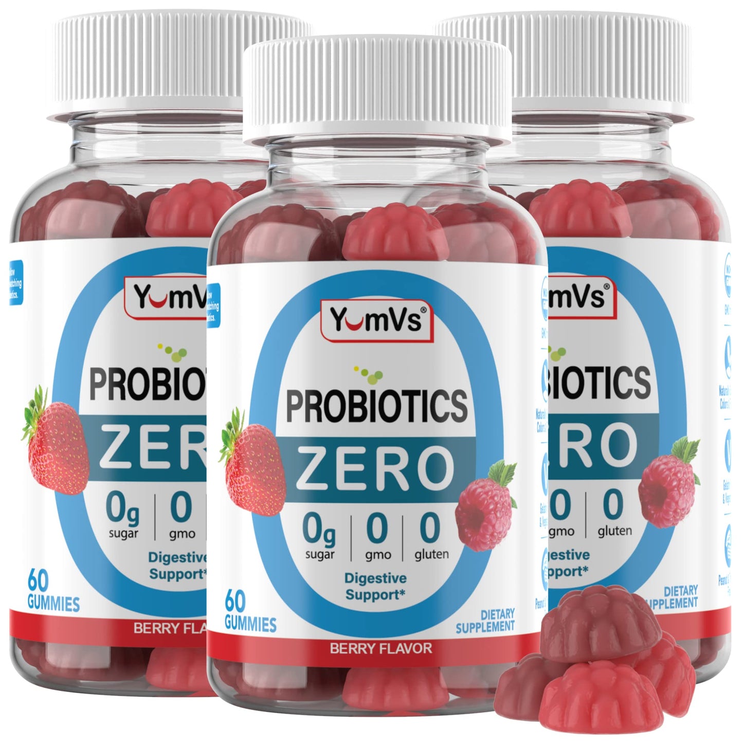 YUM-V'S Sugar Free Probiotic Gummies - Probiotics for Men & Women to Help Support Digestive Function – Adults & Kids Probiotic with 5 Billion CFU Bacillus Coagulans – Vegan & Gluten-Free (60 Count) - dailyvitalstore