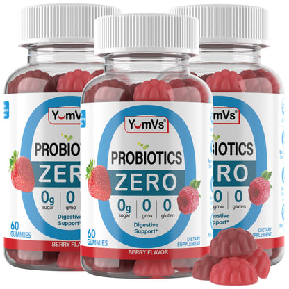 YUM-V'S Sugar Free Probiotic Gummies - Probiotics for Men & Women to Help Support Digestive Function – Adults & Kids Probiotic with 5 Billion CFU Bacillus Coagulans – Vegan & Gluten-Free (60 Count) - dailyvitalstore