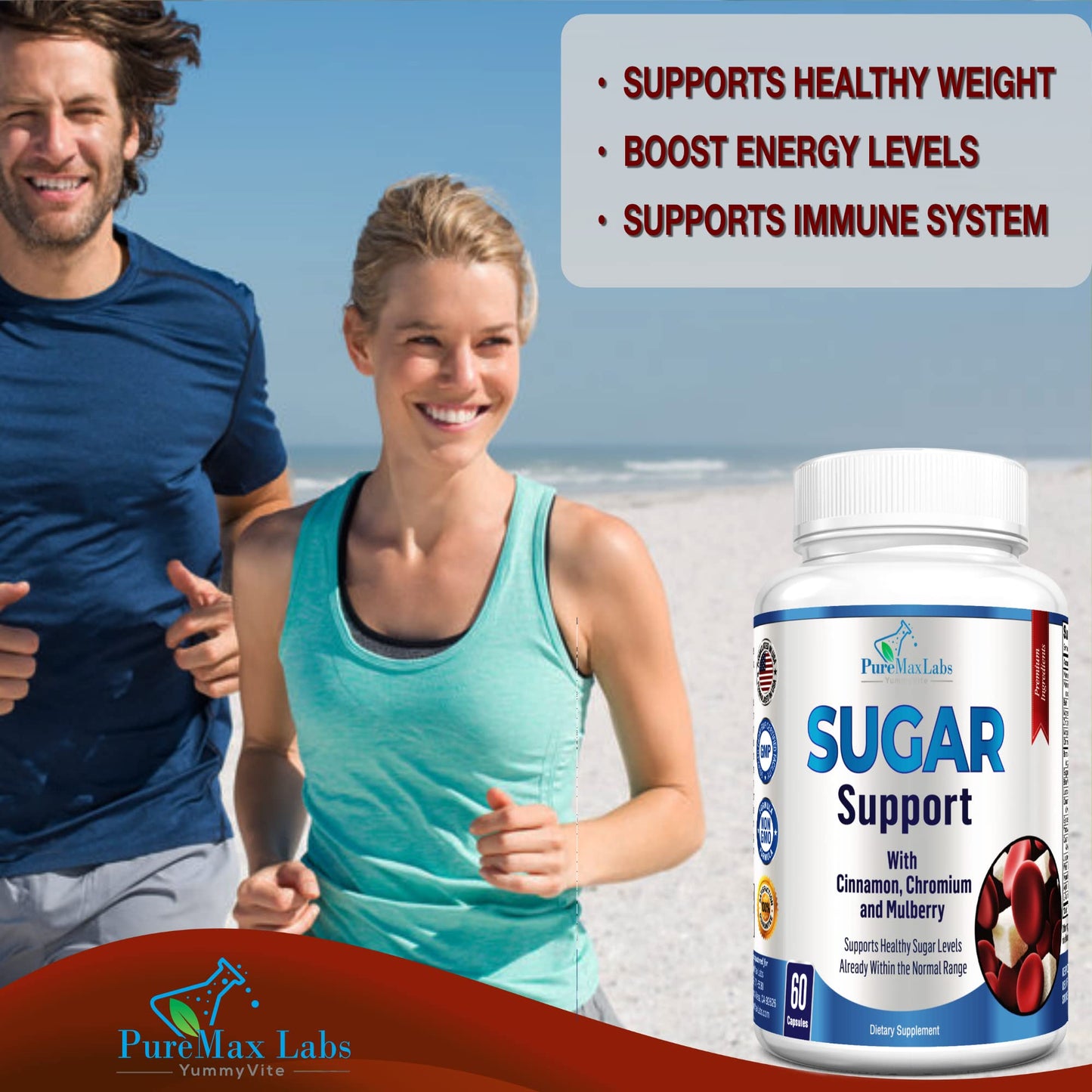 YUMMYVITE Sugar Support Supplement with Cinnamon, Chromium, Mulberry, Alpha Lipoic Acid - 20 Herbs & Vitamins - Non-GMO, 60 Capsules - dailyvitalstore