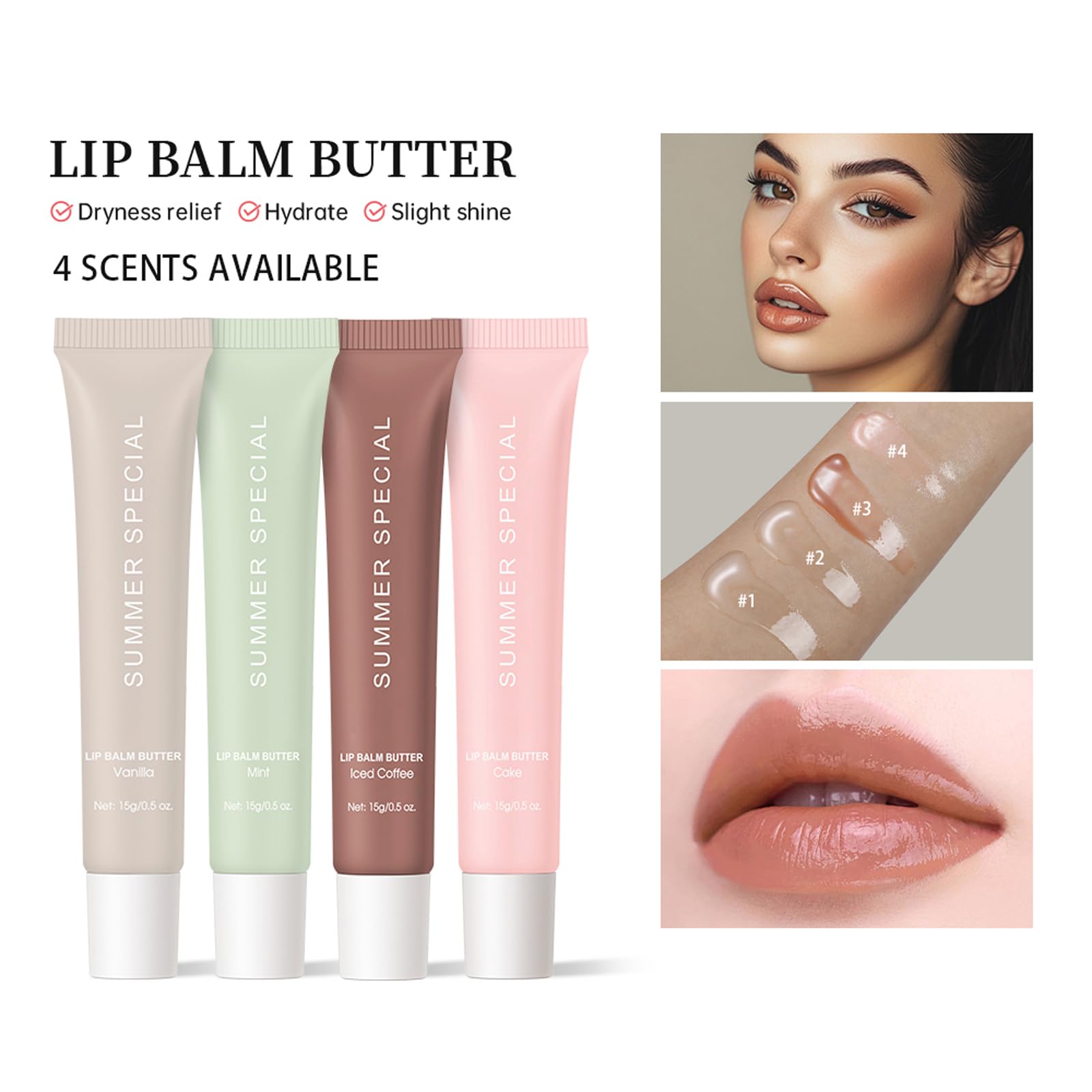 YumSova 4PCS Summer Lip Gloss Lipstick, Containing Natural Oils And Fruit Extracts, Can Soothe And Soften Dry Lips, Keep Moisture For A Long Time, And Is Not Sticky (4PCS) - dailyvitalstore