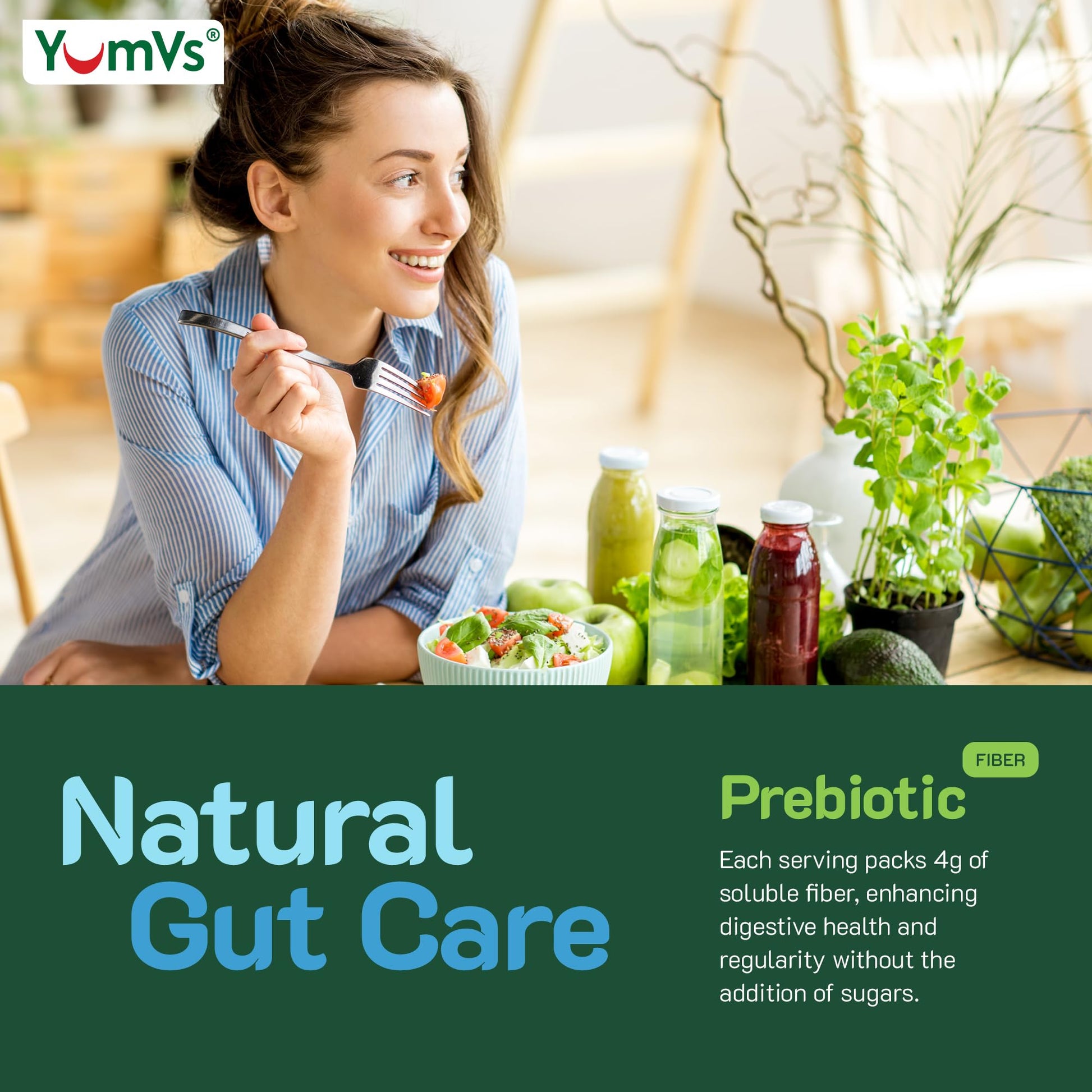 YumVs Sugar Free Prebiotic Fiber Gummies for Adults and Kids - Berry Flavor - Kosher Halal 4g High Fiber Supplement for Women and Men - dailyvitalstore