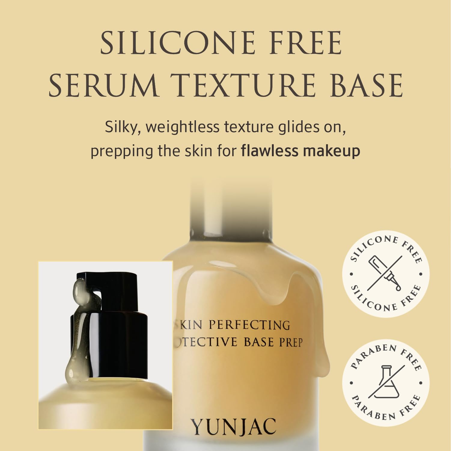 YUNJAC Base Prep Korean Primer (1.35 fl oz) – Silicone-Free Grip Makeup Base, Serum Texture for Radiant Skin, Long-Lasting Glow with Rice Ferment, Ceramide, Niacinamide, Squalane - dailyvitalstore