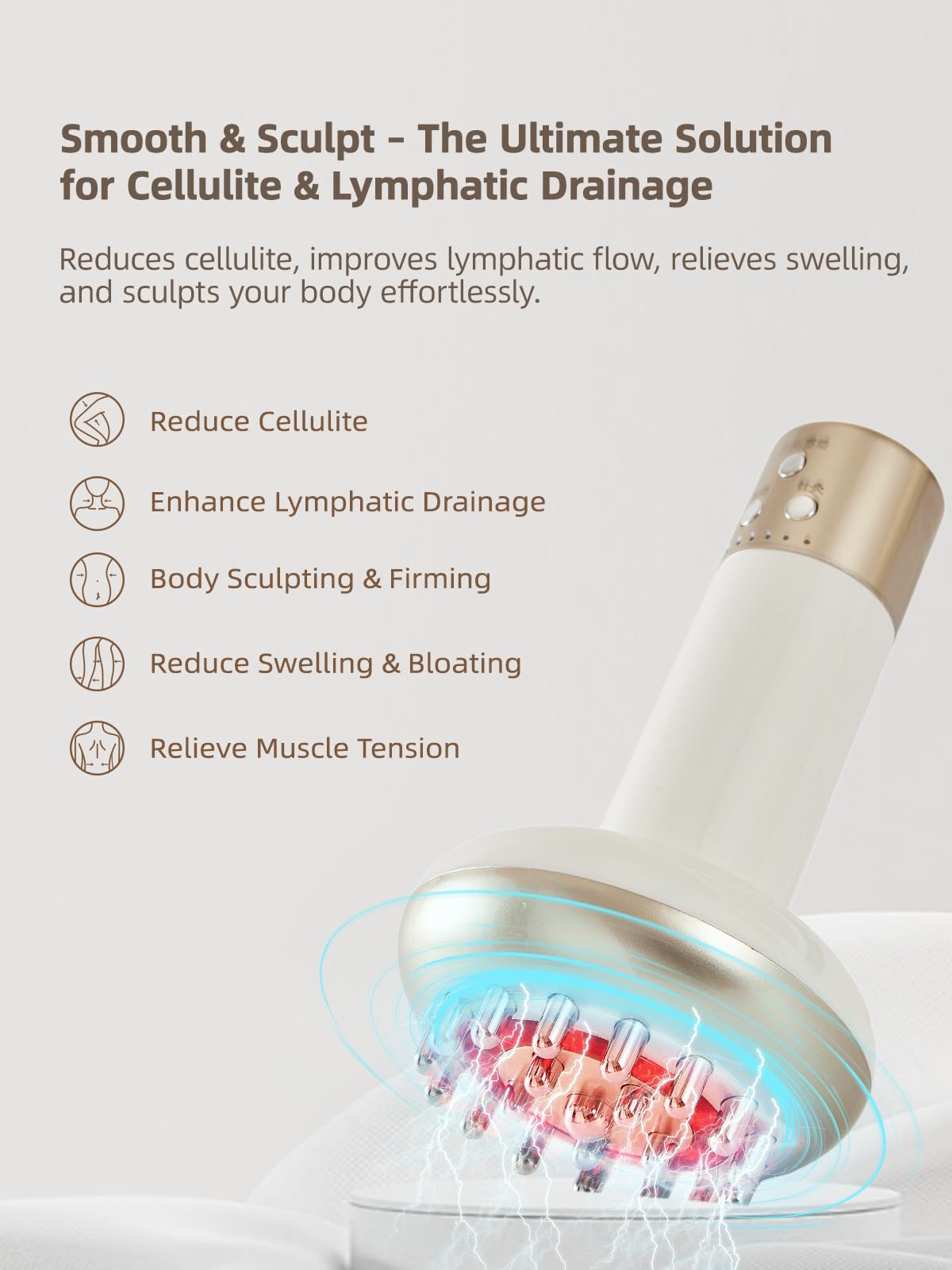 Yuonry Lymphatic Drainage Massager & Anti Cellulite Massage Tool, Reduce Stretch Marks & Cellulite, for Legs, Arms & Belly, Body Sculpting Machine with Microcurrent, Light, Heat & Vibration,White - dailyvitalstore