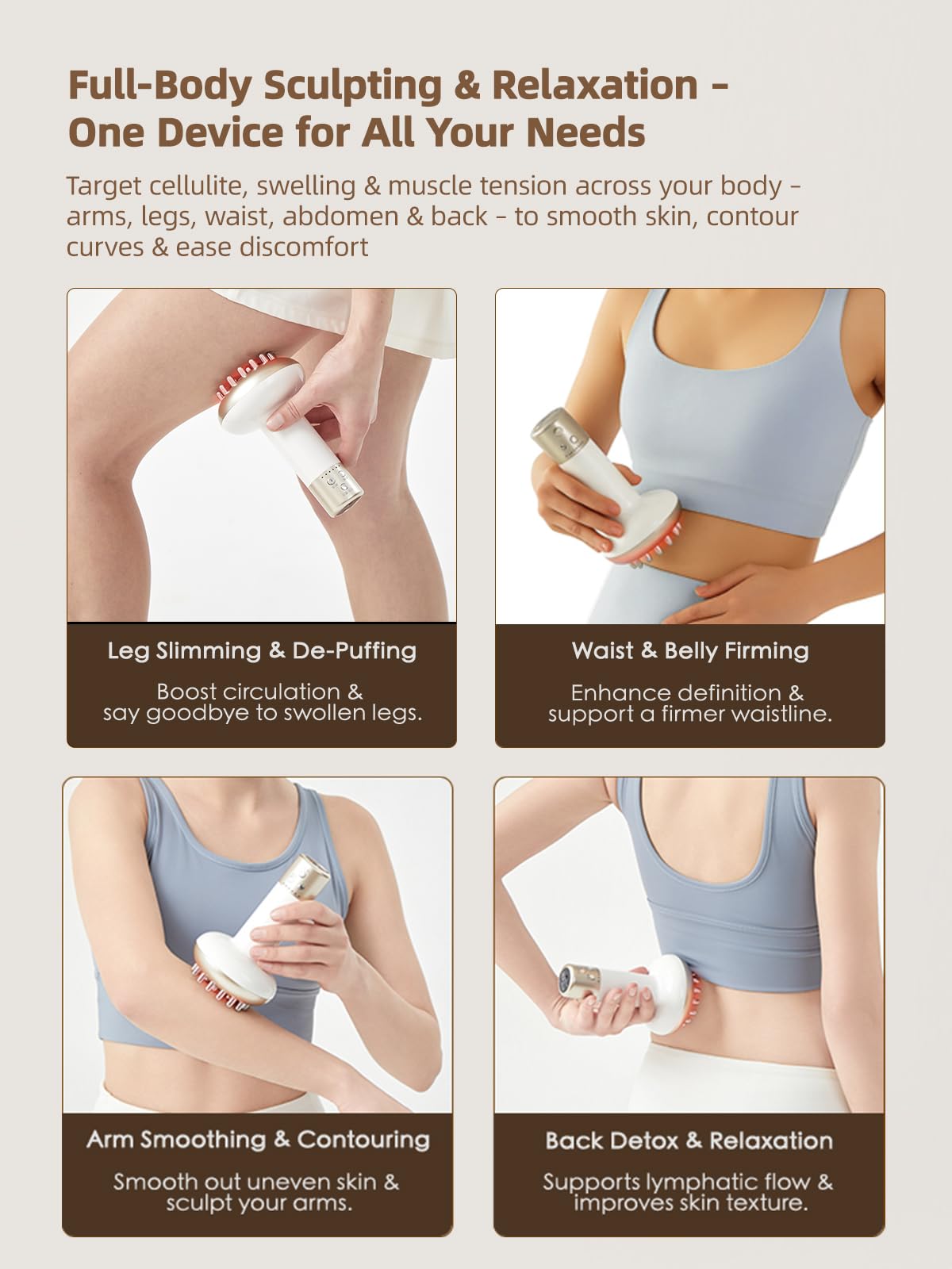 Yuonry Lymphatic Drainage Massager & Anti Cellulite Massage Tool, Reduce Stretch Marks & Cellulite, for Legs, Arms & Belly, Body Sculpting Machine with Microcurrent, Light, Heat & Vibration,White - dailyvitalstore