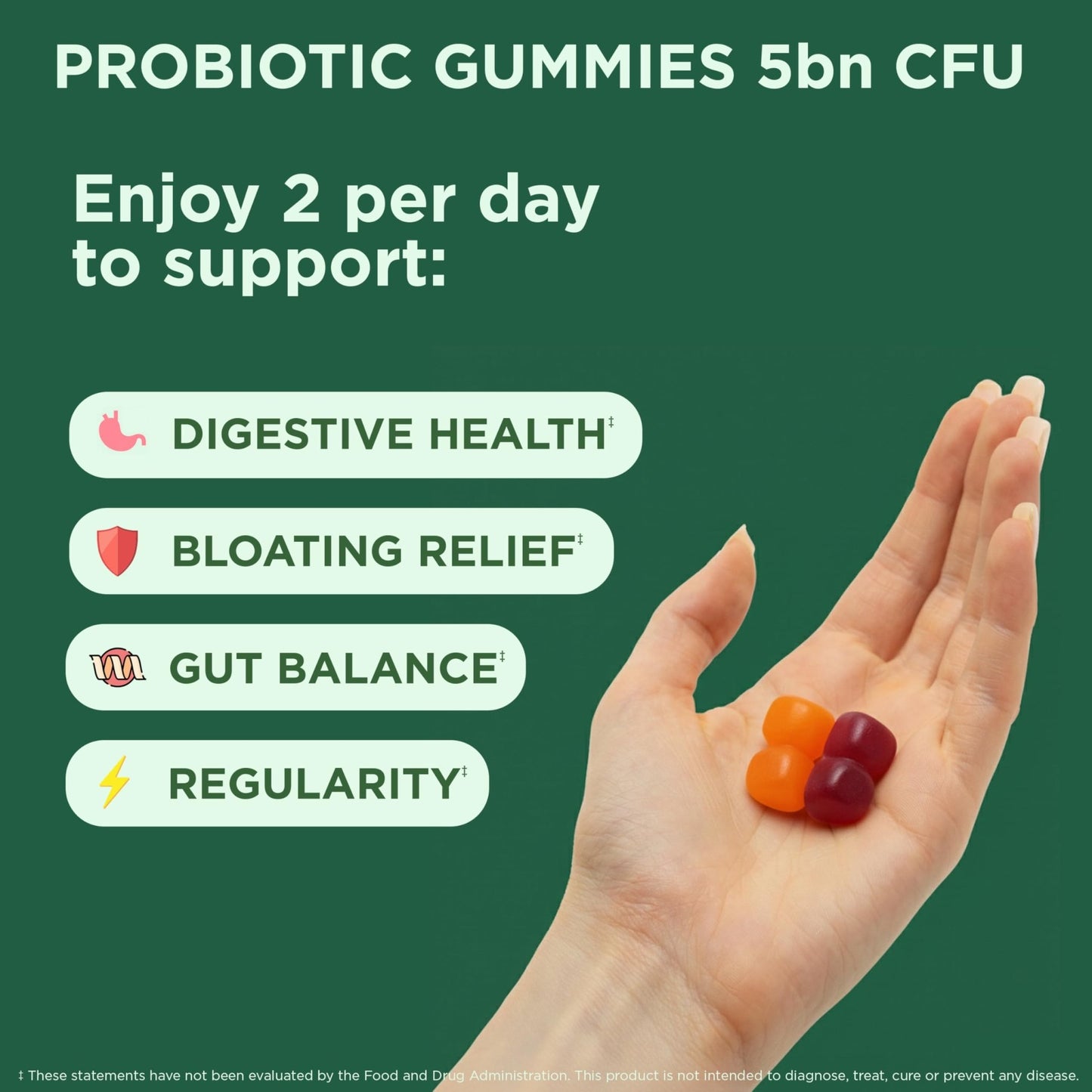 Yuve Natural Sugar Free Probiotic Gummies 5 Billion CFU, Helps with Constipation, Bloating & Leaky Gut - Vegan, Gluten-Free & Non-GMO - 60ct - dailyvitalstore