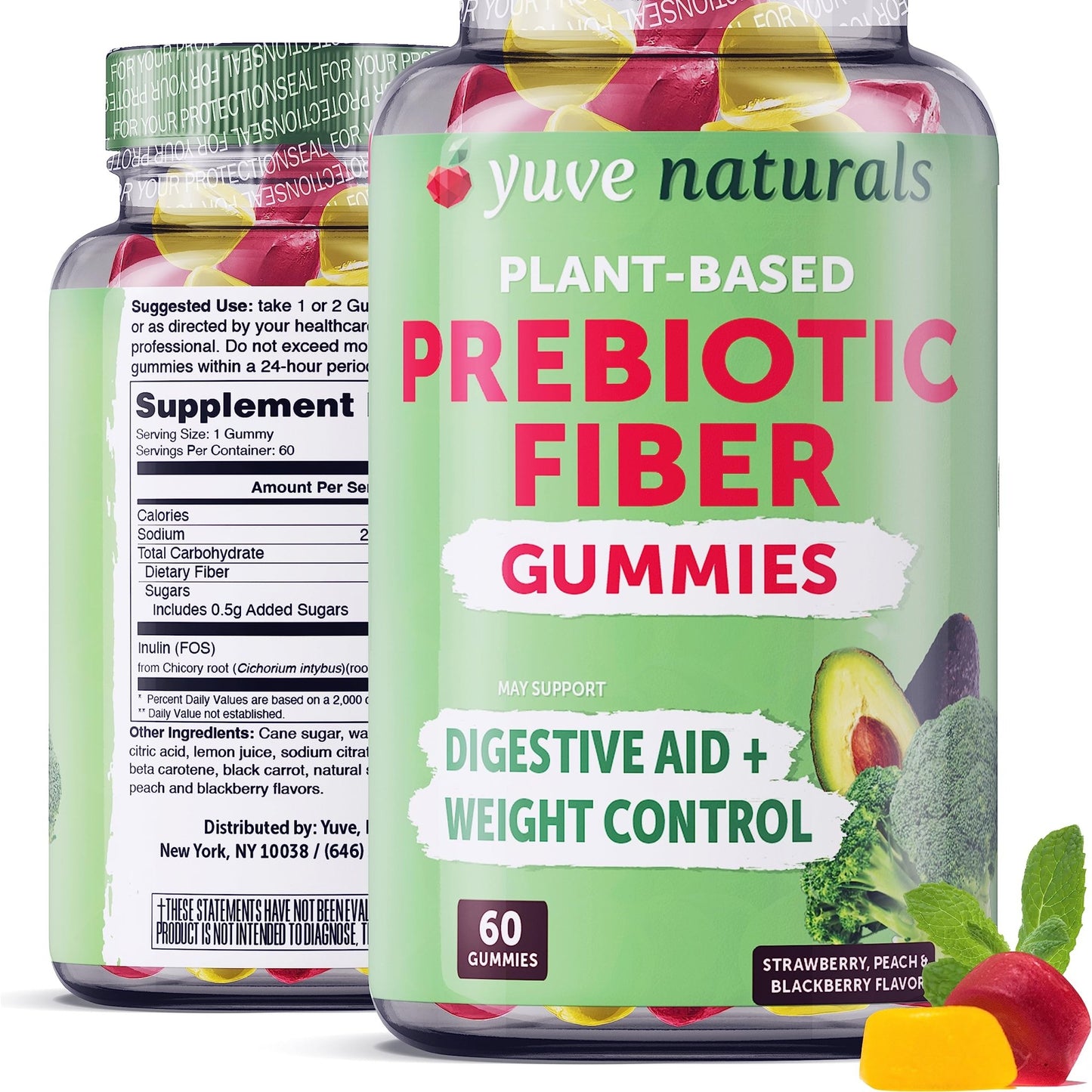 Yuve Prebiotic Fiber Gummies - Delicious - 3g Soluble Fiber Supplement - Supports Digestive Health & Regularity - Vegan & Gluten-Free Fiber Gummies for Adults & Kids - dailyvitalstore