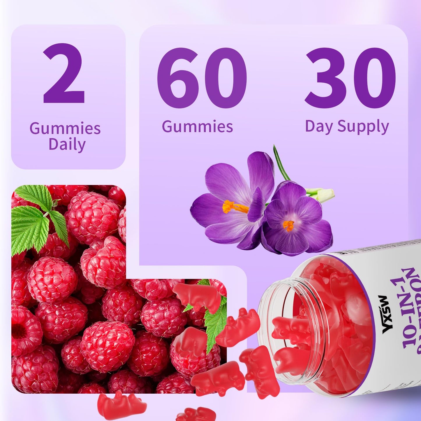 YXSW Saffron Gummies, Saffron Supplements for Kids & Adults with Ashwagandha, L-Theanine, Lemon Balm, Vitamin D3, B6, Magnesium & Zinc - Support Focus, Relaxation, Raspberry Flavor, 120 Count - dailyvitalstore