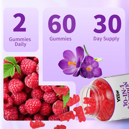 YXSW Saffron Gummies, Saffron Supplements for Kids & Adults with Ashwagandha, L-Theanine, Lemon Balm, Vitamin D3, B6, Magnesium & Zinc - Support Focus, Relaxation, Raspberry Flavor, 120 Count - dailyvitalstore