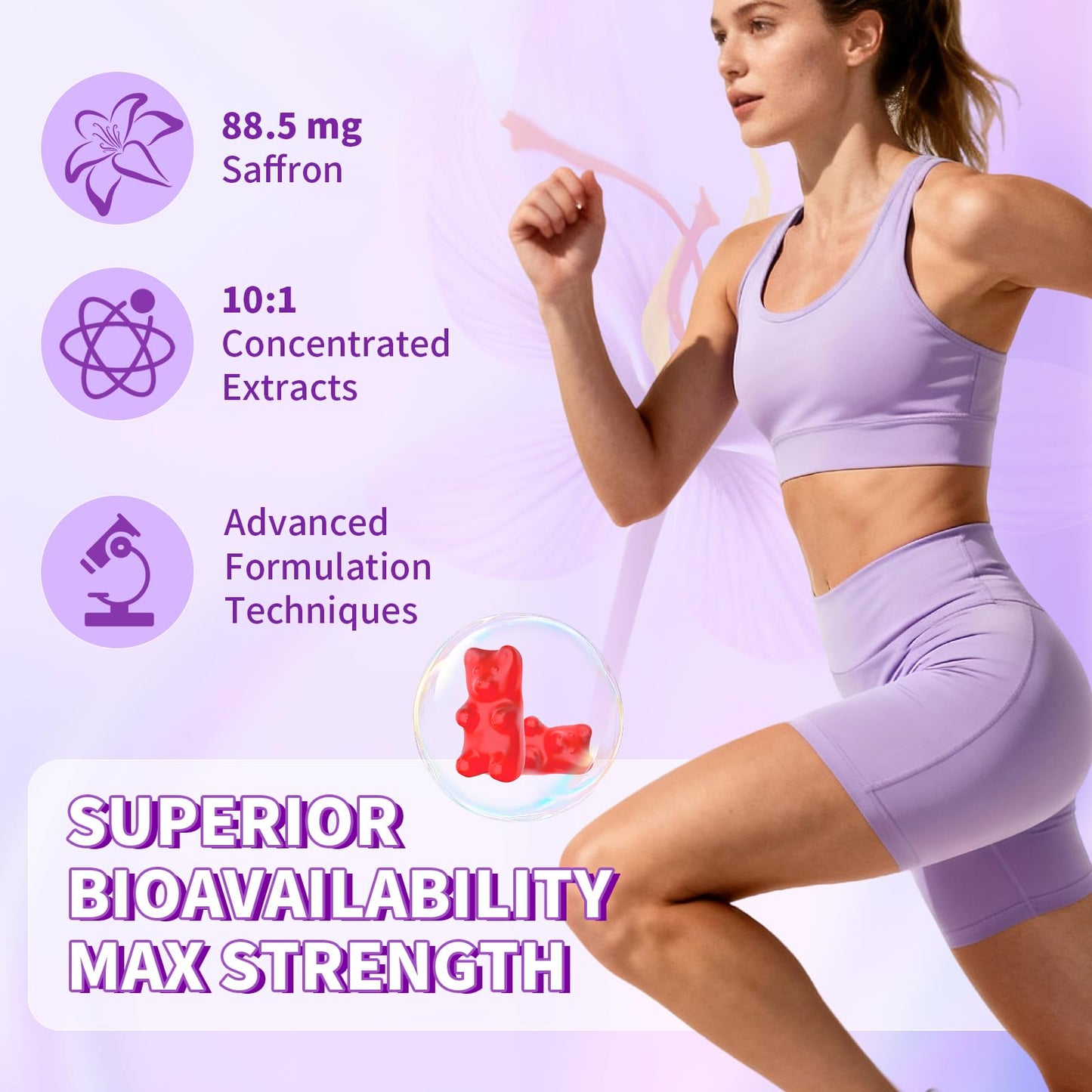 YXSW Saffron Gummies, Saffron Supplements for Kids & Adults with Ashwagandha, L-Theanine, Lemon Balm, Vitamin D3, B6, Magnesium & Zinc - Support Focus, Relaxation, Raspberry Flavor, 120 Count - dailyvitalstore