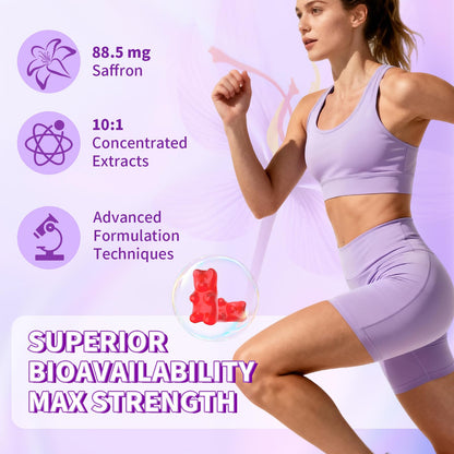 YXSW Saffron Gummies, Saffron Supplements for Kids & Adults with Ashwagandha, L-Theanine, Lemon Balm, Vitamin D3, B6, Magnesium & Zinc - Support Focus, Relaxation, Raspberry Flavor, 120 Count - dailyvitalstore