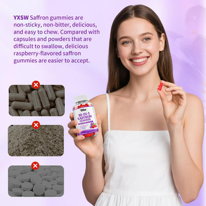YXSW Saffron Gummies, Saffron Supplements for Kids & Adults with Ashwagandha, L-Theanine, Lemon Balm, Vitamin D3, B6, Magnesium & Zinc - Support Focus, Relaxation, Raspberry Flavor, 120 Count - dailyvitalstore