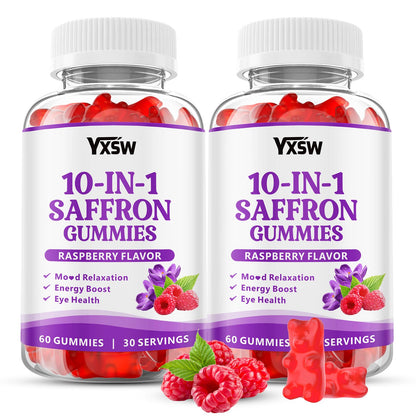 YXSW Saffron Gummies, Saffron Supplements for Kids & Adults with Ashwagandha, L-Theanine, Lemon Balm, Vitamin D3, B6, Magnesium & Zinc - Support Focus, Relaxation, Raspberry Flavor, 120 Count - dailyvitalstore