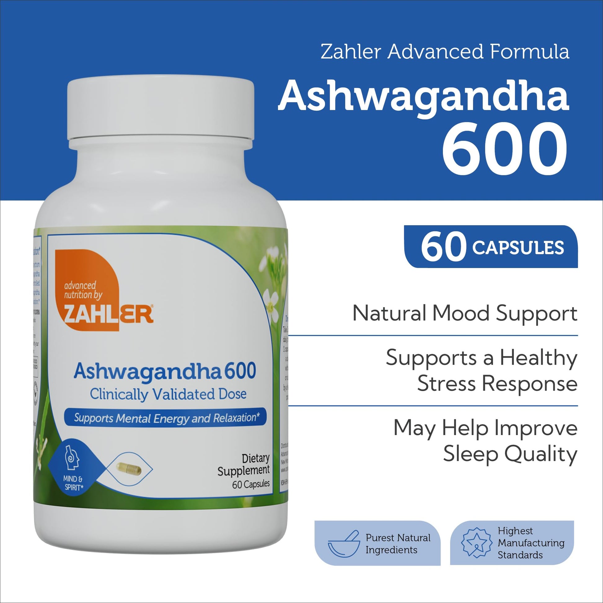 Zahler Ashwagandha Capsules, KSM-66 Aswhagandha 600mg Supplement, Relaxation and Stress Support, Kosher, 60 Capsules - dailyvitalstore