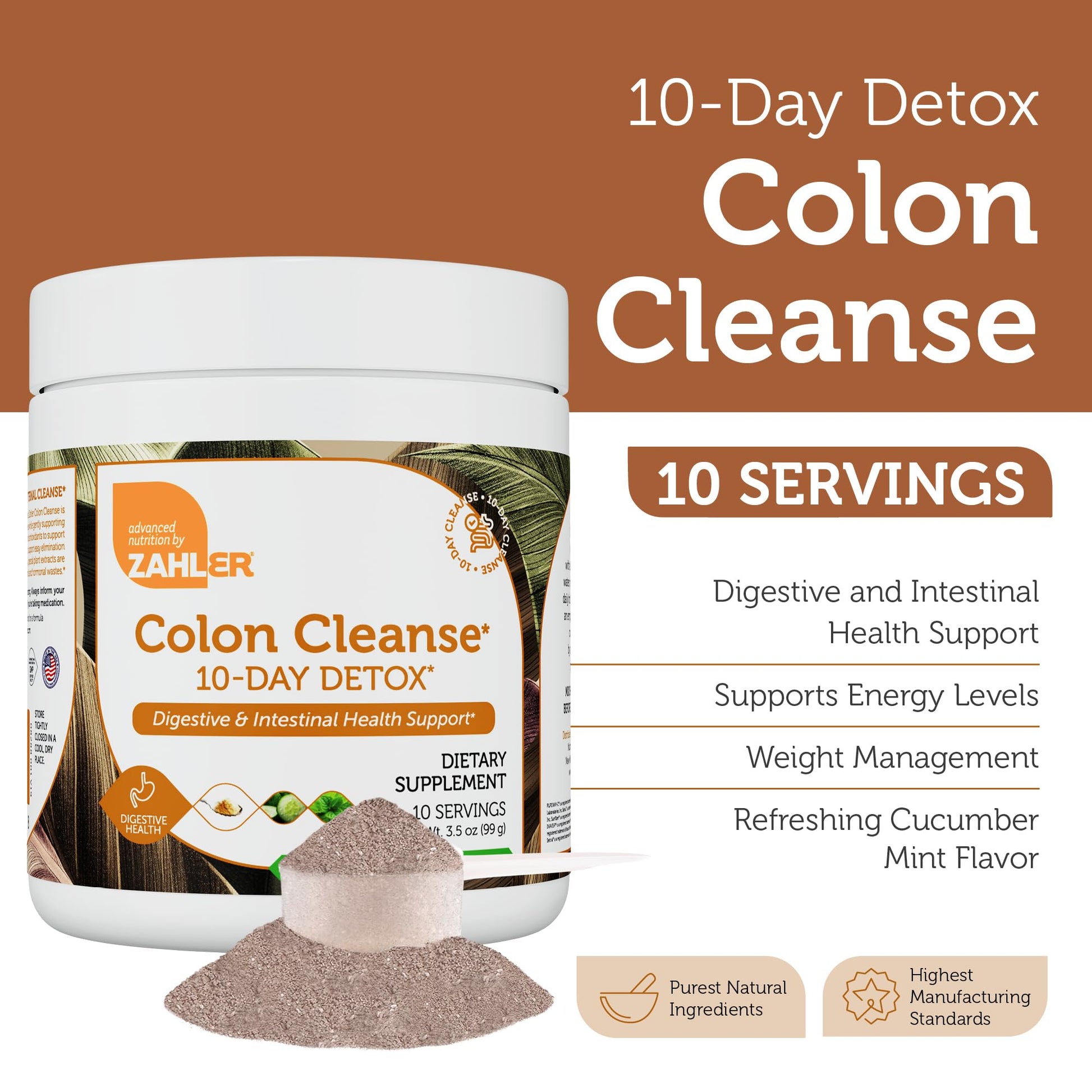 Zahler Colon Cleanse 10-Day Detox Cleanse - Cucumber Mint Flavor - Herbal Digestive Wellness - Colon Cleanser & Detox for Bowel Movement, Body Detox, Digestion Aid for Women and Men - 3.5 oz Jar - dailyvitalstore