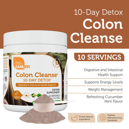 Zahler Colon Cleanse 10-Day Detox Cleanse - Cucumber Mint Flavor - Herbal Digestive Wellness - Colon Cleanser & Detox for Bowel Movement, Body Detox, Digestion Aid for Women and Men - 3.5 oz Jar - dailyvitalstore