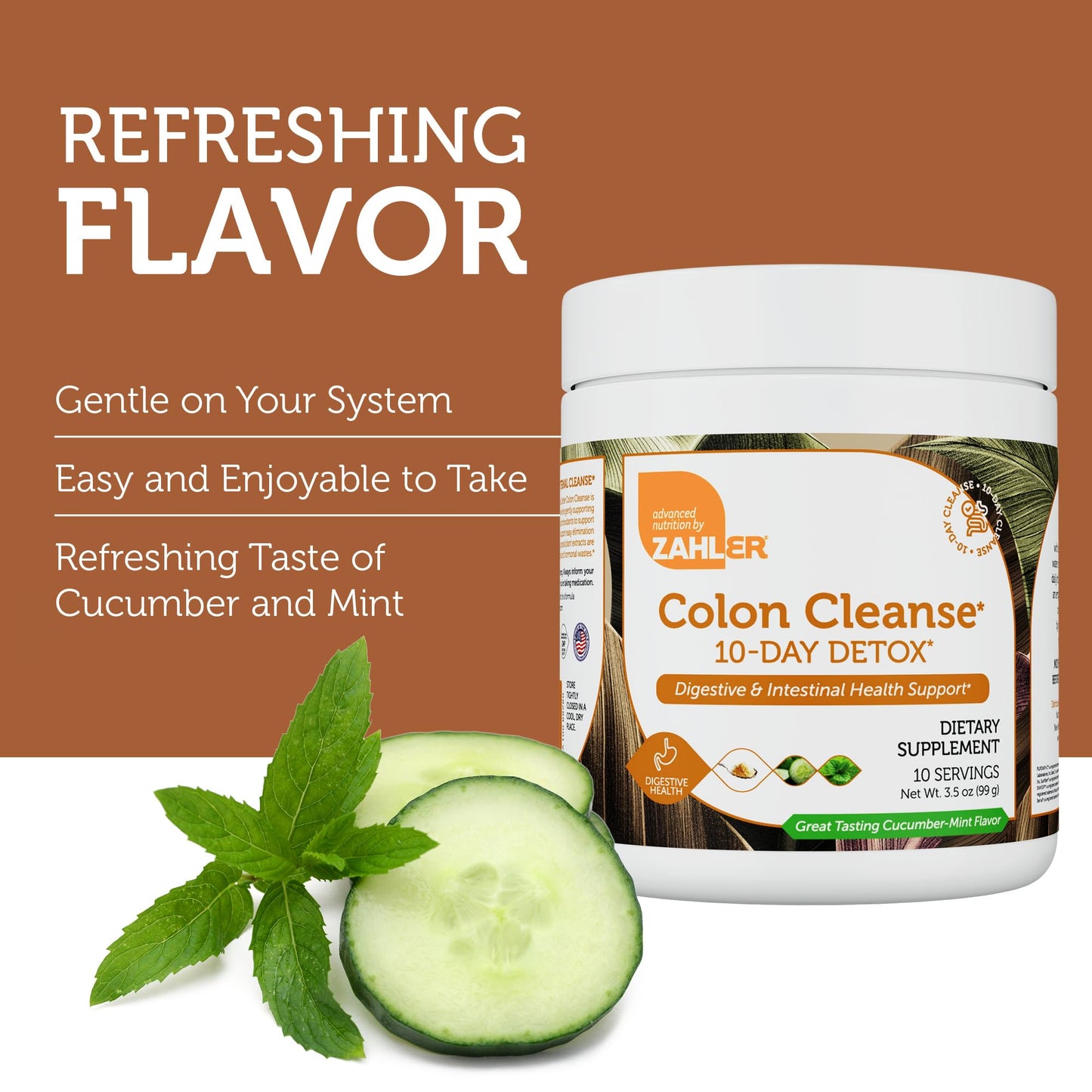 Zahler Colon Cleanse 10-Day Detox Cleanse - Cucumber Mint Flavor - Herbal Digestive Wellness - Colon Cleanser & Detox for Bowel Movement, Body Detox, Digestion Aid for Women and Men - 3.5 oz Jar - dailyvitalstore