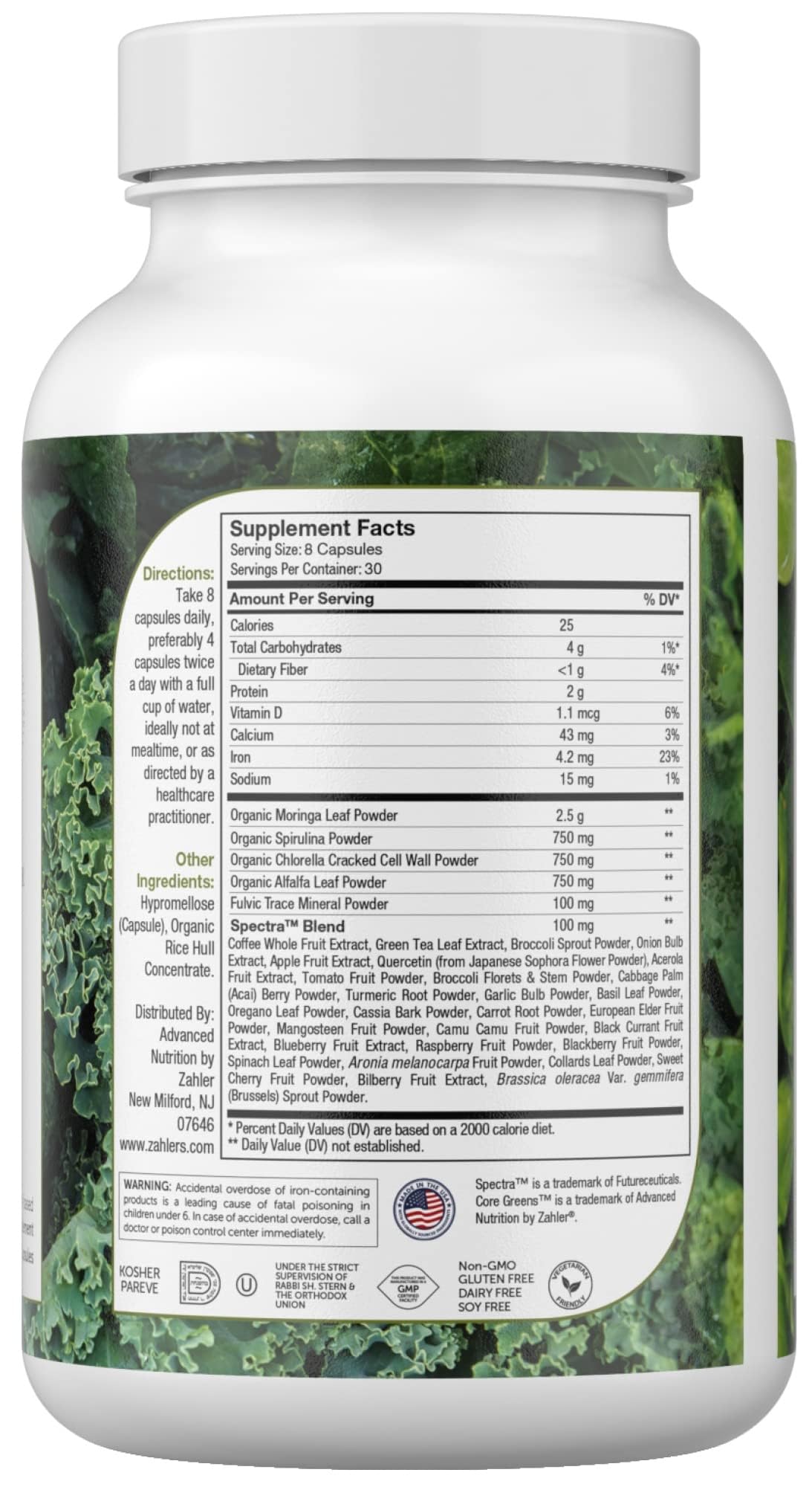 Zahler Core Greens, Superfood Greens Capsules, Super Greens with Spirulina, Chlorella, Spectra Blend and More, Kosher, 240 Capsule (240 Capsules) - dailyvitalstore