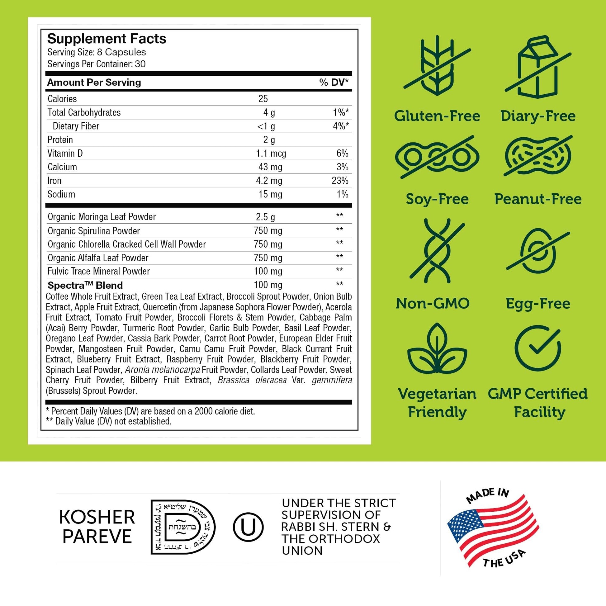 Zahler Core Greens, Superfood Greens Capsules, Super Greens with Spirulina, Chlorella, Spectra Blend and More, Kosher, 240 Capsule (240 Capsules) - dailyvitalstore
