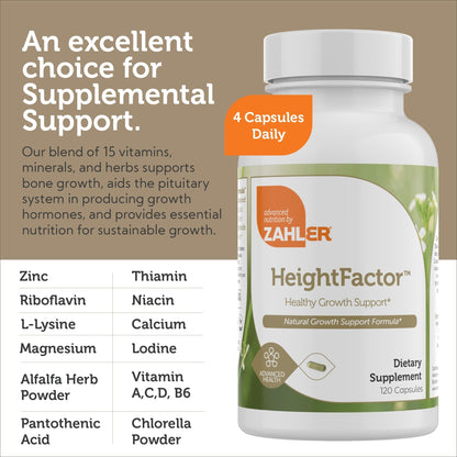 Zahler - Height Factor Healthy Growth Support Vitamin & Mineral Capsules (120 Count) - Kosher Height & Growth Supplement for Kids, Teens & Young Adults - Grow Taller Growth Hormone Support Nutrients - dailyvitalstore