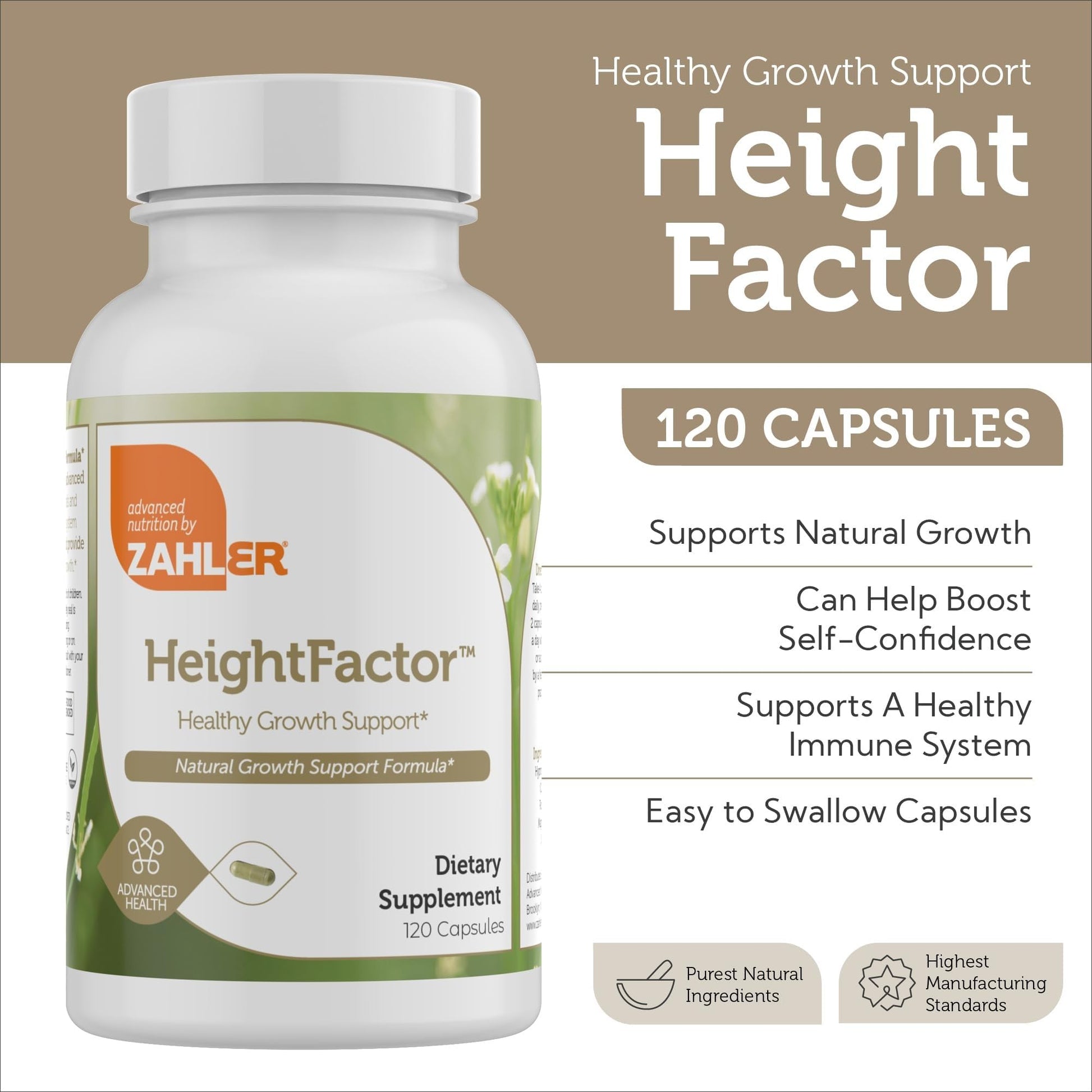 Zahler - Height Factor Healthy Growth Support Vitamin & Mineral Capsules (120 Count) - Kosher Height & Growth Supplement for Kids, Teens & Young Adults - Grow Taller Growth Hormone Support Nutrients - dailyvitalstore