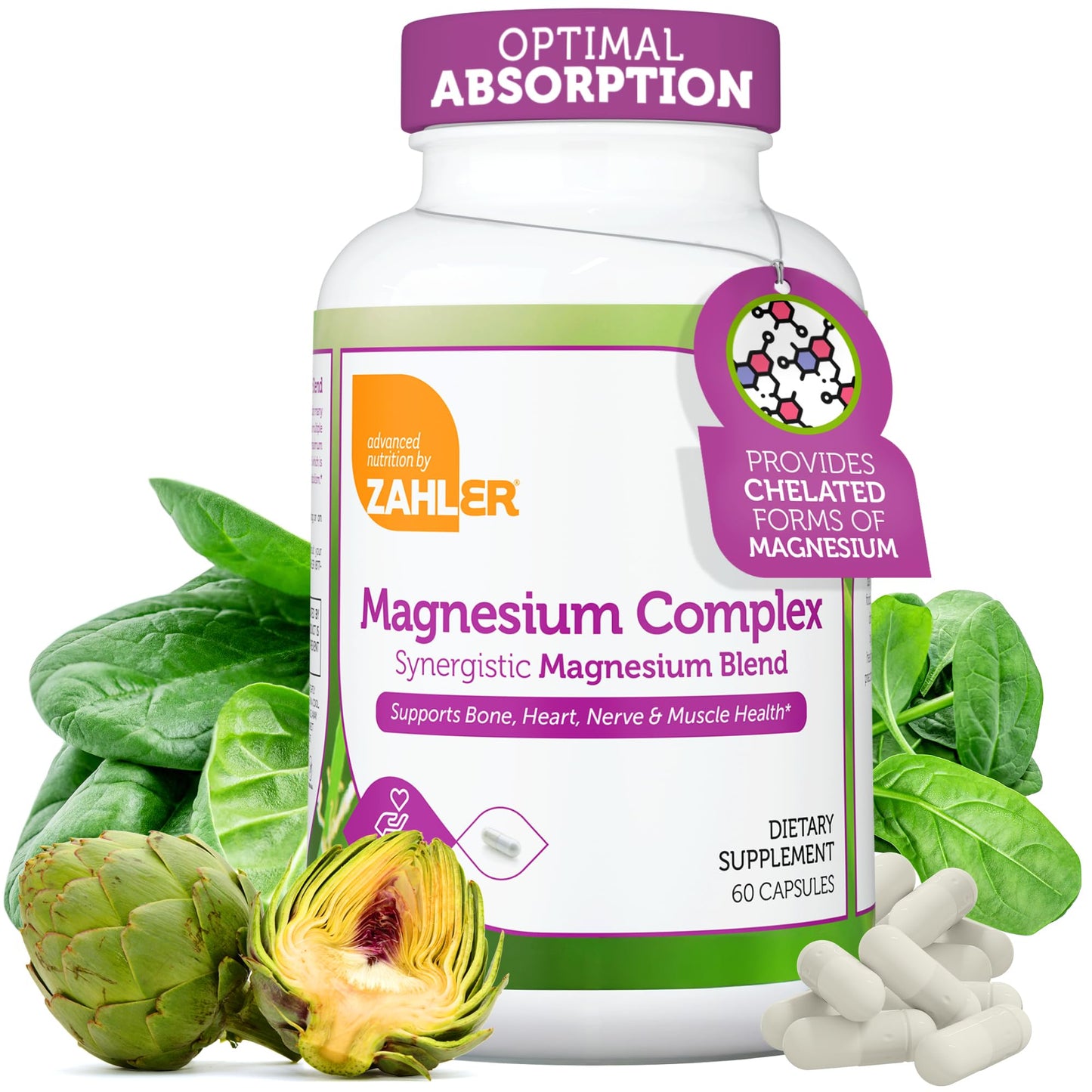 Zahler Magnesium Complex Supplement - Multi Magnesium Supplement Blend with Magnesium Glycinate, Malate, Aspartate, Taurinate and Oxide Plus Vitamin B6 - Bone Nerve Heart & Muscle Health (60 Capsules) - dailyvitalstore