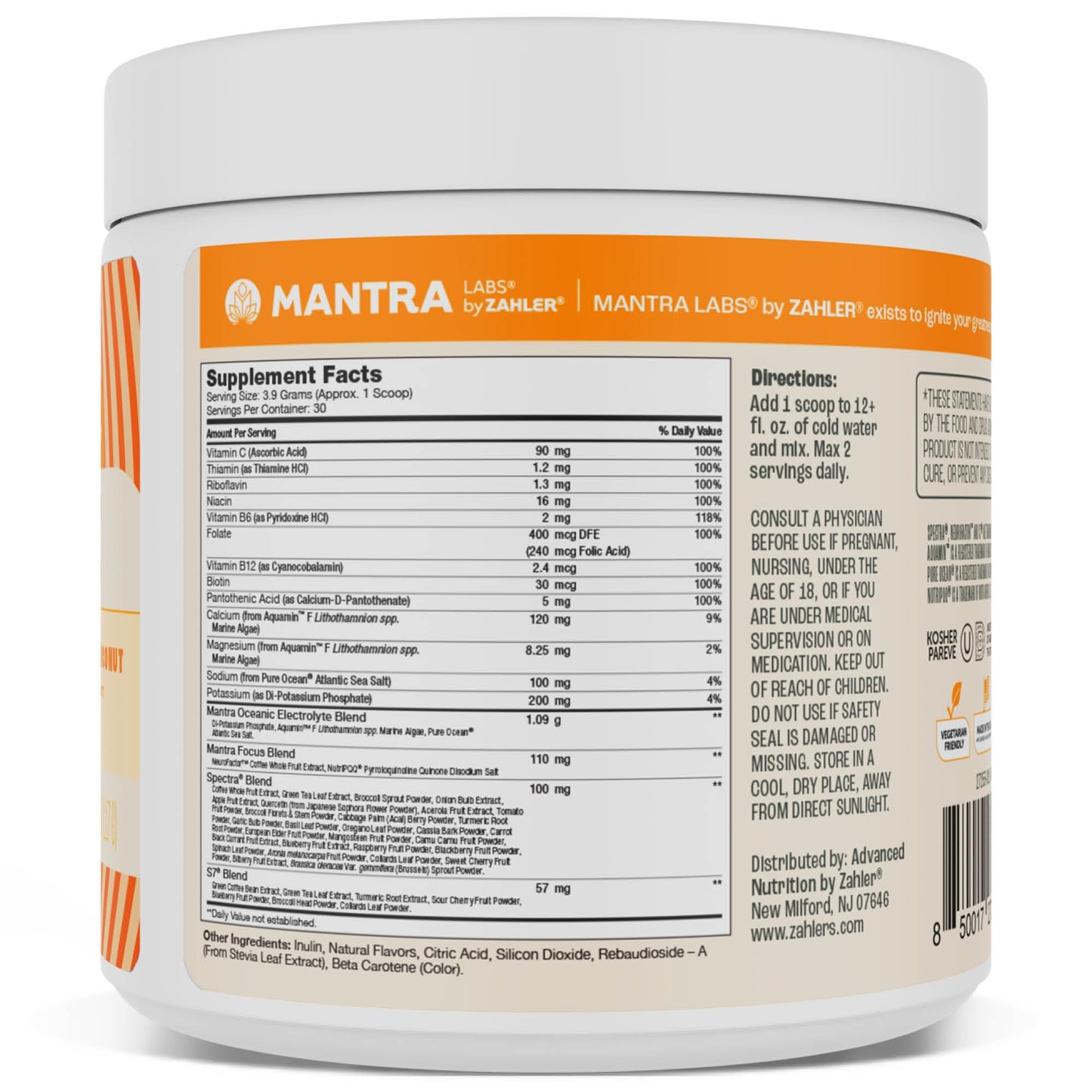 Zahler Mantra Rise, The Energy and Focus Supplement, Citrus Coconut Flavored, 30 Servings. - dailyvitalstore