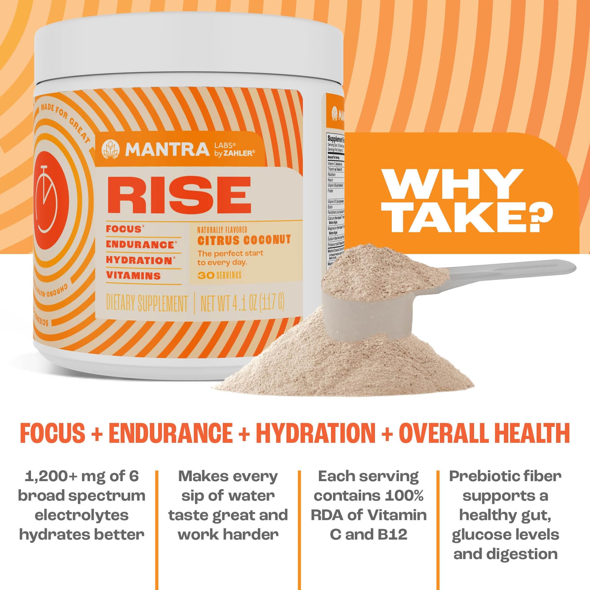Zahler Mantra Rise, The Energy and Focus Supplement, Citrus Coconut Flavored, 30 Servings. - dailyvitalstore