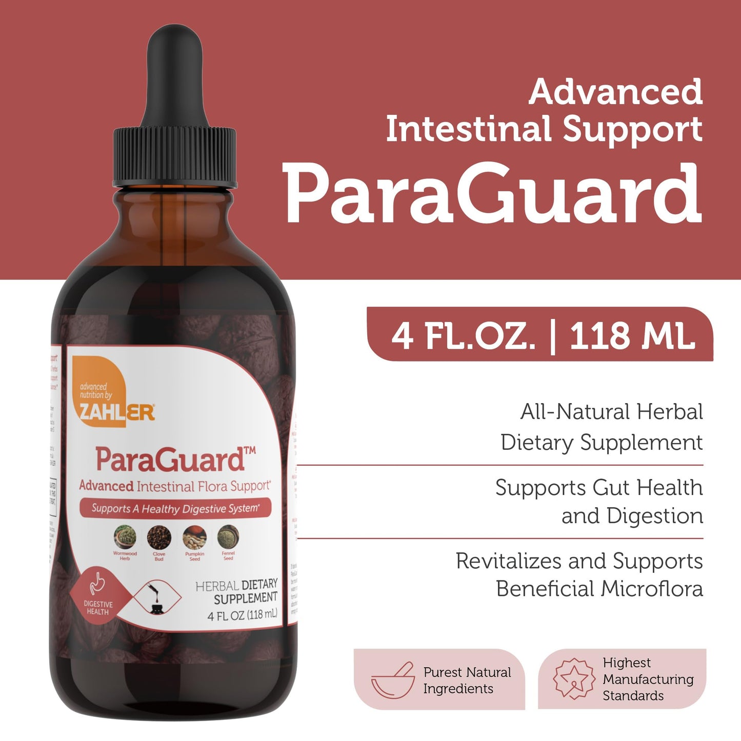 Zahler - ParaGuard Liquid Drops - Gut Health Supplement - Formula has Wormwood, Garlic Bulb, Pumpkin Seed, Clove & More - Natural Support for Humans - dailyvitalstore