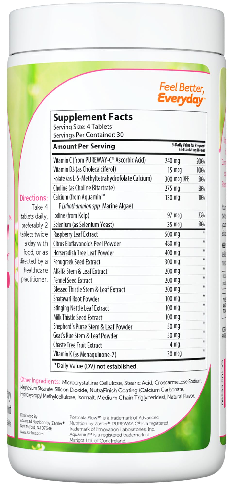 Zahler Postnatal Flow for Advanced Lactation Support, Breastfeeding + Postnatal Support, 120 Tablets. - dailyvitalstore