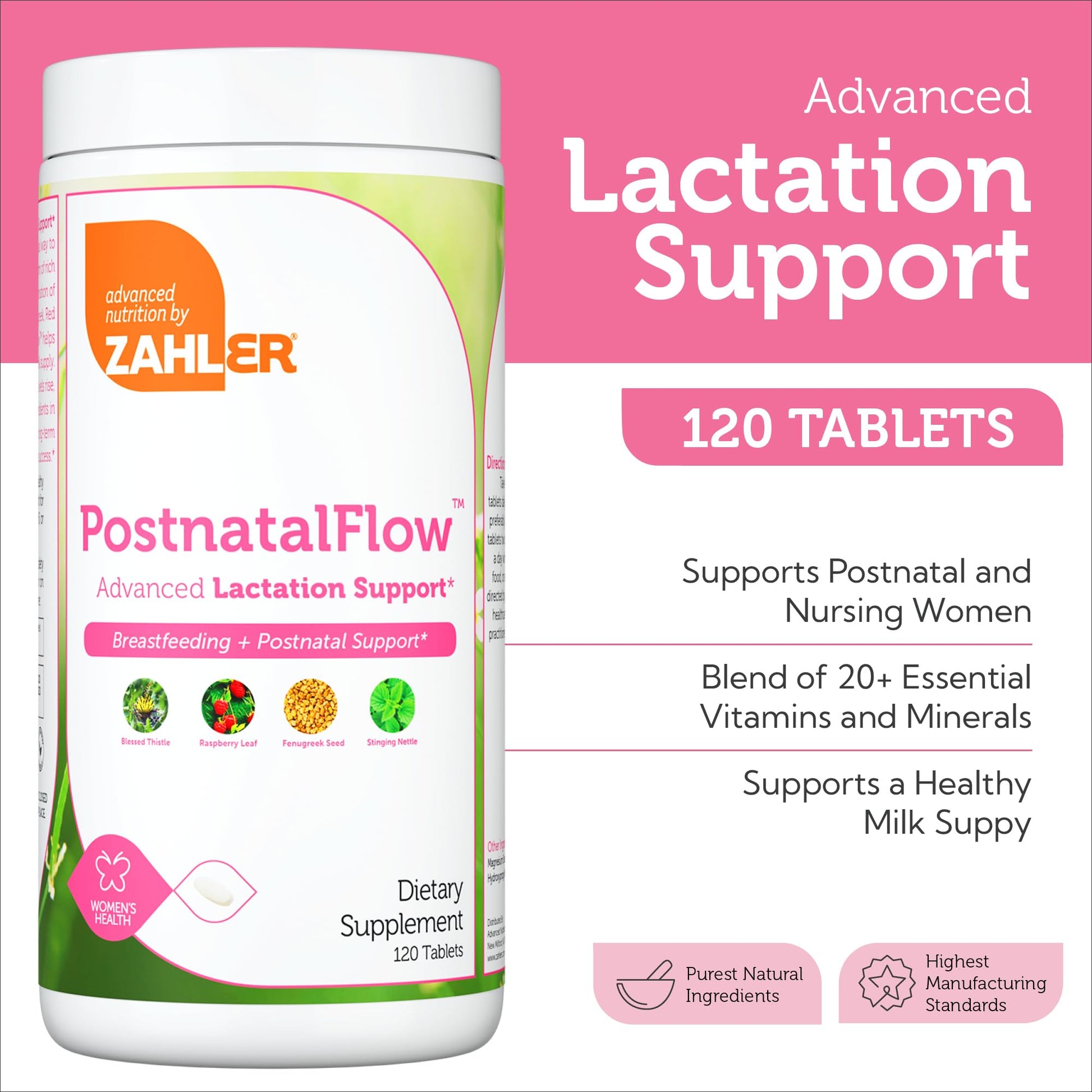 Zahler Postnatal Flow for Advanced Lactation Support, Breastfeeding + Postnatal Support, 120 Tablets. - dailyvitalstore