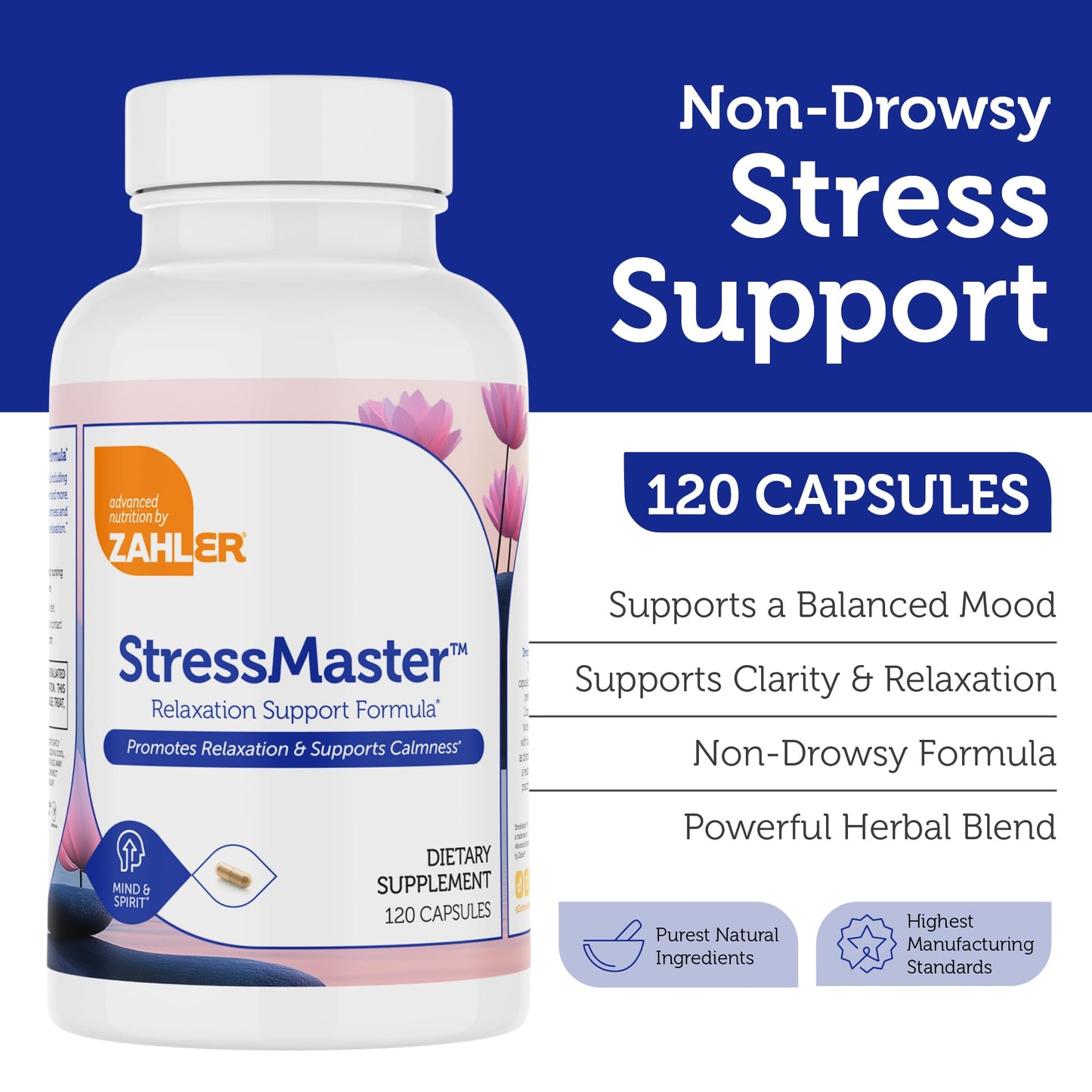 Zahler StressMaster, Relaxation Support Supplement, Promotes Natural Calm, Certified Kosher 120 Capsules - dailyvitalstore