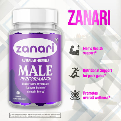 Zanari Gummies, Official Zanari Gummys for Men with All Natural Ingredients, Advanced Formula for Optimal Health & Total Wellness Support with Maximum Strength Active Lifestyle Vitamins (60 Gummies) - dailyvitalstore