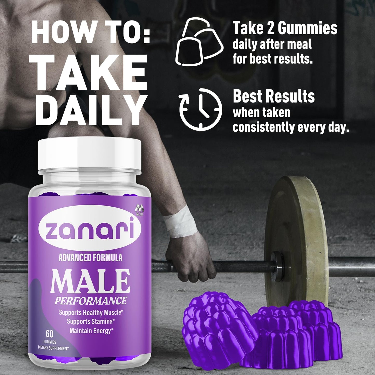 Zanari Gummies, Official Zanari Gummys for Men with All Natural Ingredients, Advanced Formula for Optimal Health & Total Wellness Support with Maximum Strength Active Lifestyle Vitamins (60 Gummies) - dailyvitalstore