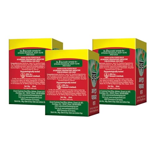Zandu Ultra Red Balm | Ayurvedic Balm with Menthol, Camphor, Eucalyptus Oil | Relieves from Bodyache, Cold & Muscle Stiffness | Non Greasy & Fast Acting | 0.85 Fl Oz (Pack of 1) - dailyvitalstore