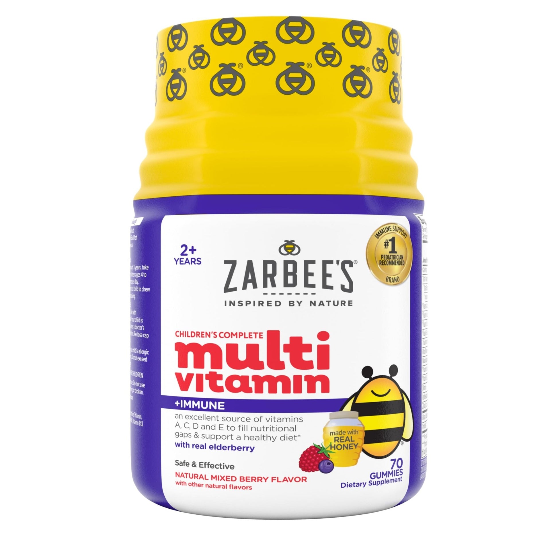 Zarbee’s Complete Kids Multivitamin Gummies + Immune Support, Berry Flavor, Honey-Sweetened, Gluten-Free & Gelatin-Free, Vitamins A, C, D3, E, B6, B12, - dailyvitalstore
