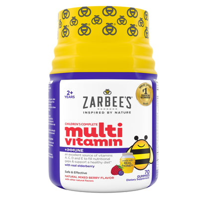 Zarbee’s Complete Kids Multivitamin Gummies + Immune Support, Berry Flavor, Honey-Sweetened, Gluten-Free & Gelatin-Free, Vitamins A, C, D3, E, B6, B12, - dailyvitalstore