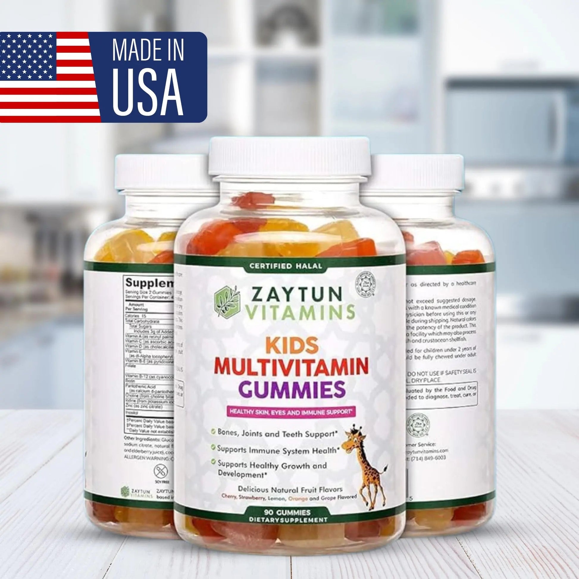 Zaytun Halal Vitamins for Kids Multivitamin Gummies, Naturally Sourced Vitamin A, C, D, E, B6, B12, Biotin - Vegetarian, No Gelatin - dailyvitalstore