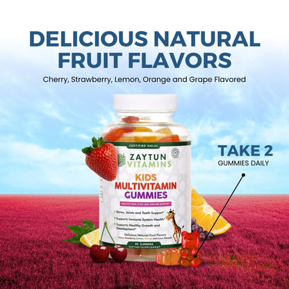 Zaytun Halal Vitamins for Kids Multivitamin Gummies, Naturally Sourced Vitamin A, C, D, E, B6, B12, Biotin - Vegetarian, No Gelatin - dailyvitalstore