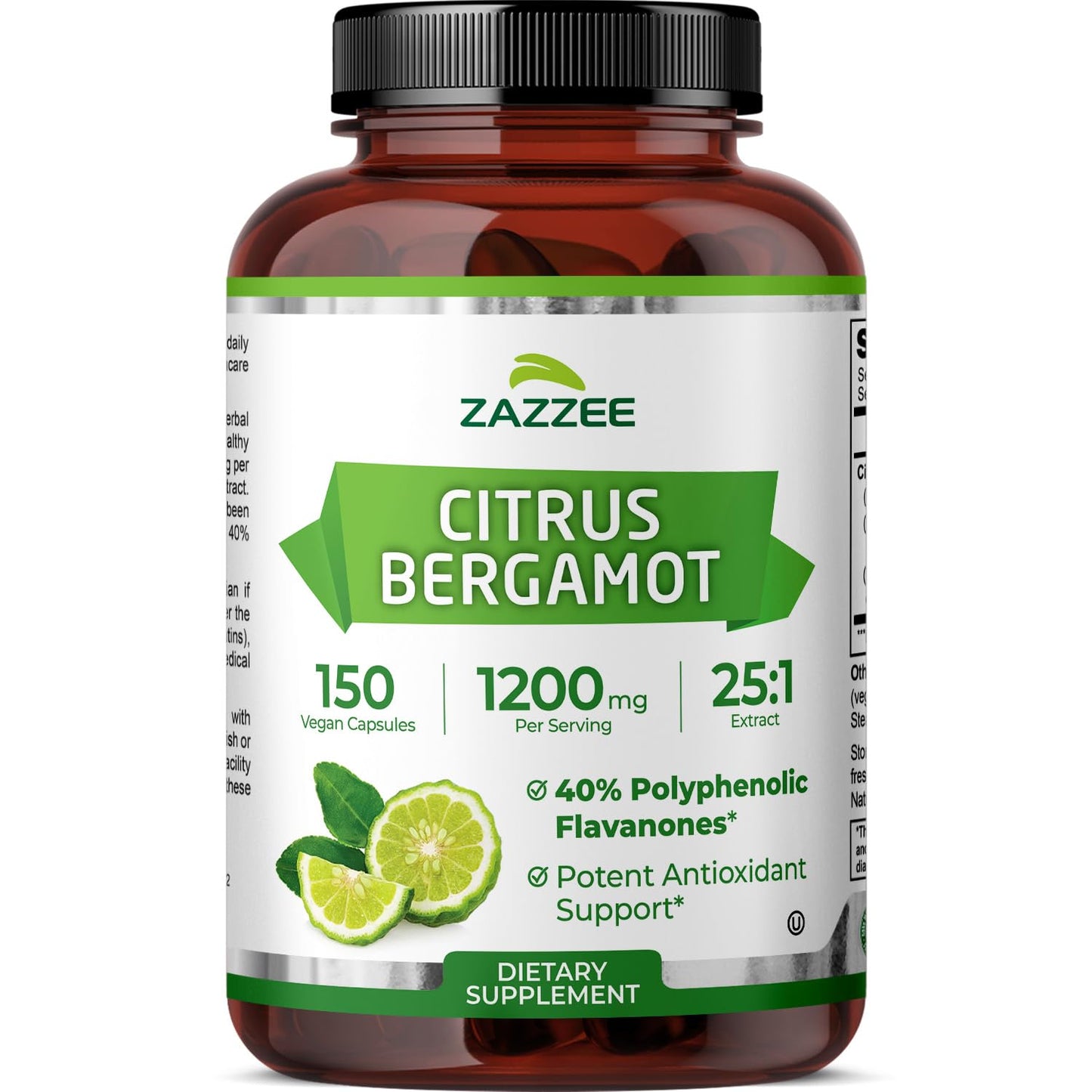 Zazzee Citrus Bergamot 25:1 Extract, 1200 mg Per Serving, 40% Polyphenolic Flavanones, 150 Vegan Capsules, 5 Month Supply, Citrus Bergamia, Antioxidant Support, Certified Kosher, Non-GMO, Made in USA - dailyvitalstore
