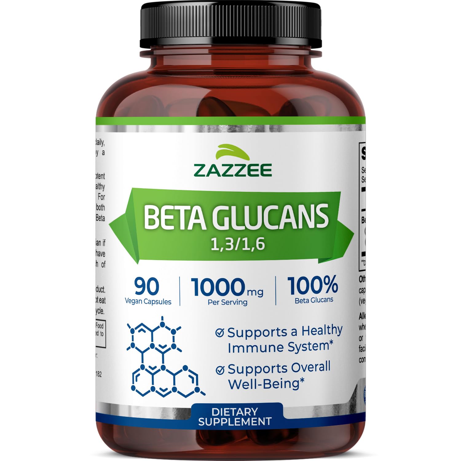 Zazzee Extra Strength 1,3/1,6 Beta Glucans, 1000 mg, 100% Concentrated, 90 Vegan Capsules, Supports a Healthy Immune System, 100% Vegetarian, All-Natural and Non-GMO - dailyvitalstore