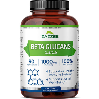 Zazzee Extra Strength 1,3/1,6 Beta Glucans, 1000 mg, 100% Concentrated, 90 Vegan Capsules, Supports a Healthy Immune System, 100% Vegetarian, All-Natural and Non-GMO - dailyvitalstore