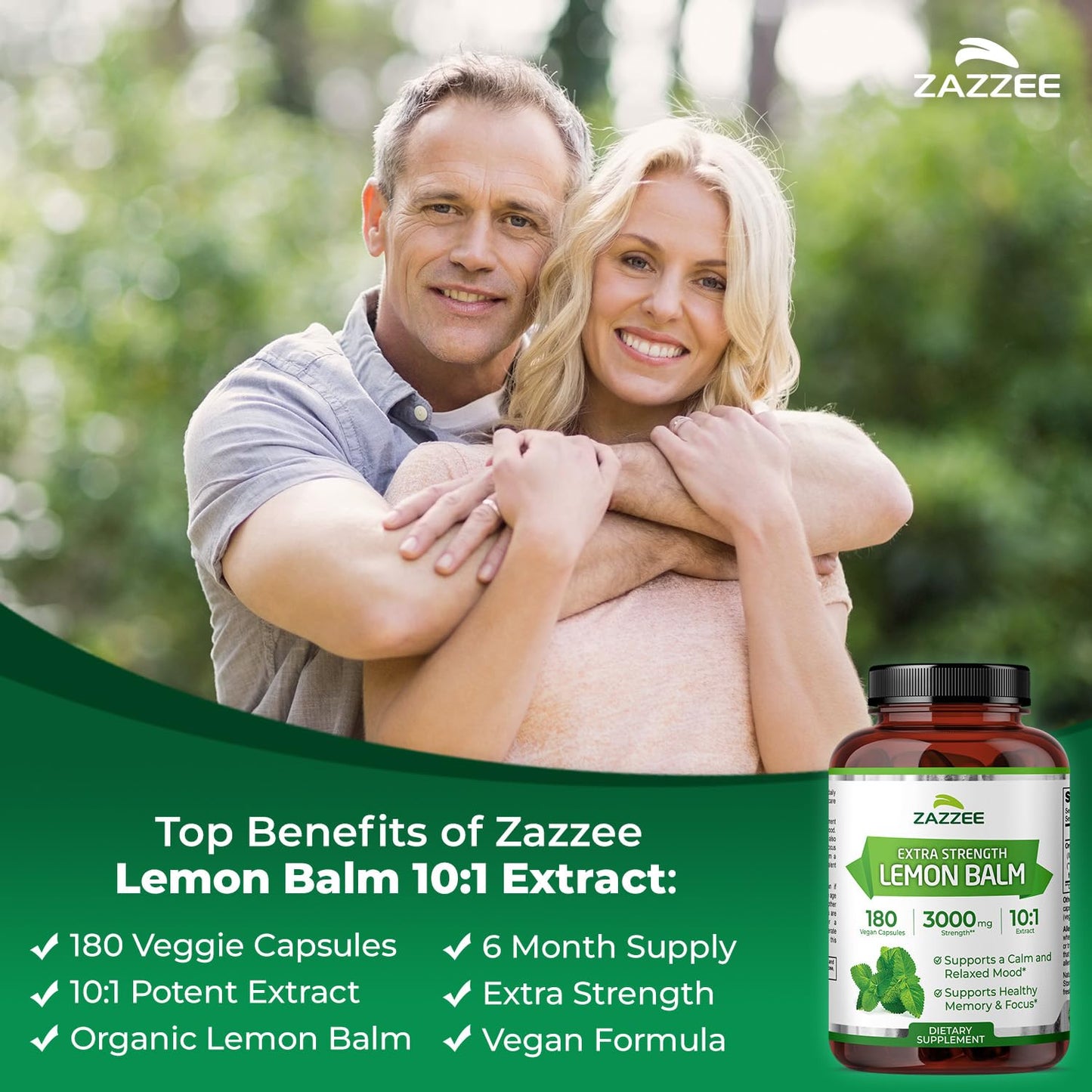 Zazzee Organic Lemon Balm 10:1 Extract, 180 Vegan Capsules, 6 Month Supply, Melissa Officinalis, Calm, Mood, Stress & Relaxation Support, Herbal Supplement, All-Natural, Non-GMO, Made in the USA - dailyvitalstore