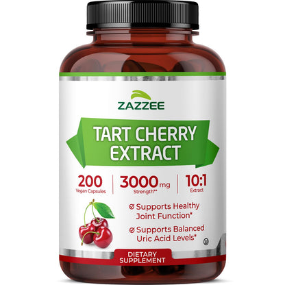 Zazzee Tart Cherry 10:1 Extract, 200 Vegan Capsules, 6+ Month Supply, Montmorency Cherry, Certified Kosher, Joint & Uric Acid Support, Antioxidant Support Formula, - dailyvitalstore