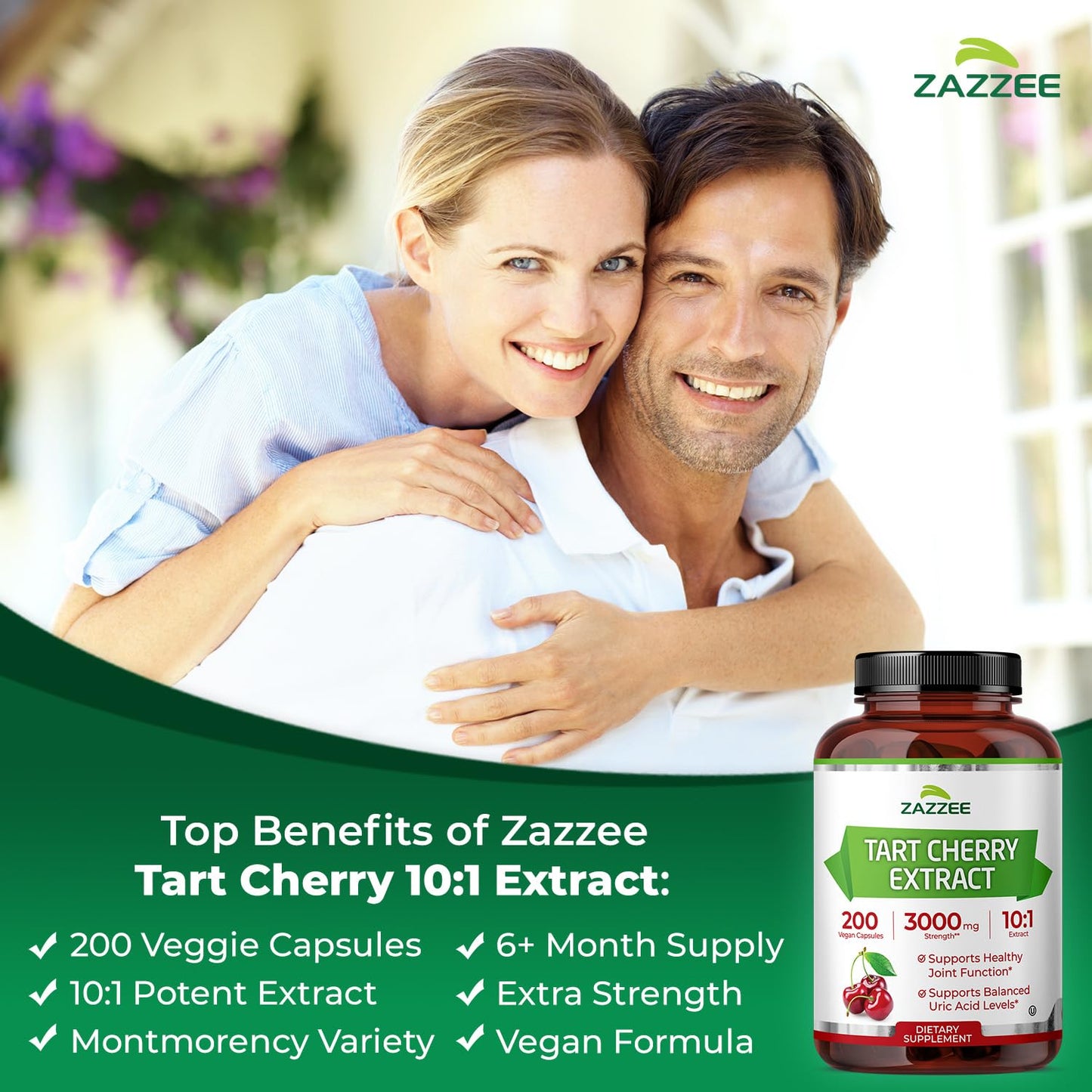 Zazzee Tart Cherry 10:1 Extract, 200 Vegan Capsules, 6+ Month Supply, Montmorency Cherry, Certified Kosher, Joint & Uric Acid Support, Antioxidant Support Formula, - dailyvitalstore