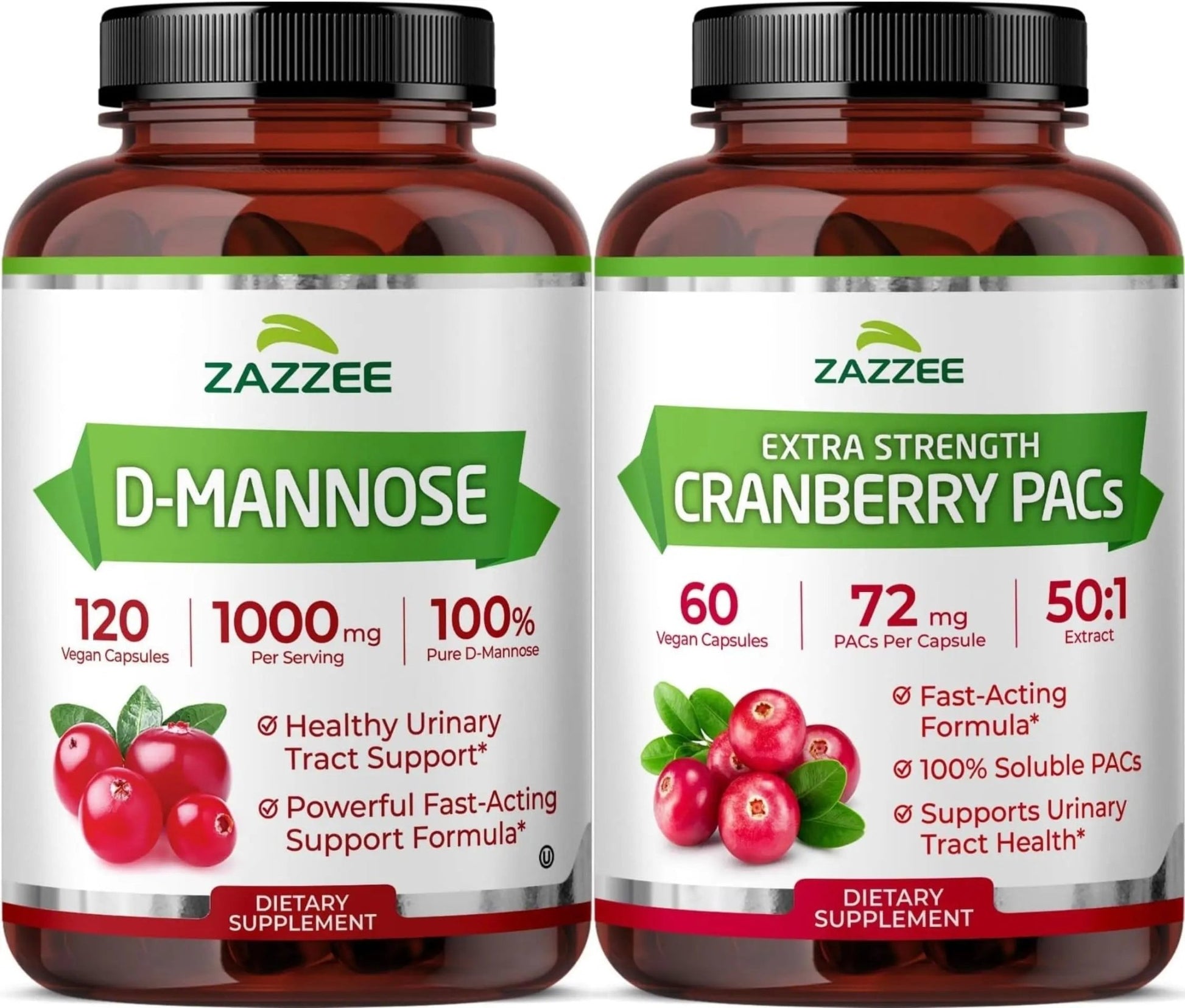 Zazzee Ultimate Urinary Tract Support Bundle | Super Concentrated Proanthocyanidin Cranberry Extract Capsules Plus D-Mannose 1000mg Capsules for UT & Bladder Cleansing (60 Servings Each) - dailyvitalstore