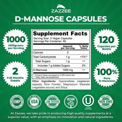 Zazzee Ultimate Urinary Tract Support Bundle | Super Concentrated Proanthocyanidin Cranberry Extract Capsules Plus D-Mannose 1000mg Capsules for UT & Bladder Cleansing (60 Servings Each) - dailyvitalstore