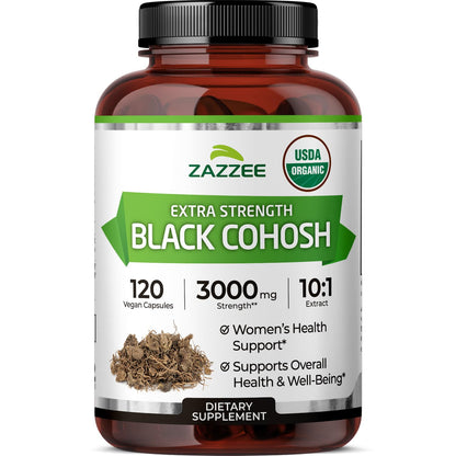 Zazzee USDA Organic Black Cohosh 10:1 Extract, 120 Vegan Capsules, 4 Month Supply, Actaea Racemosa, Women’s Health & Hormonal Balance Support, - dailyvitalstore