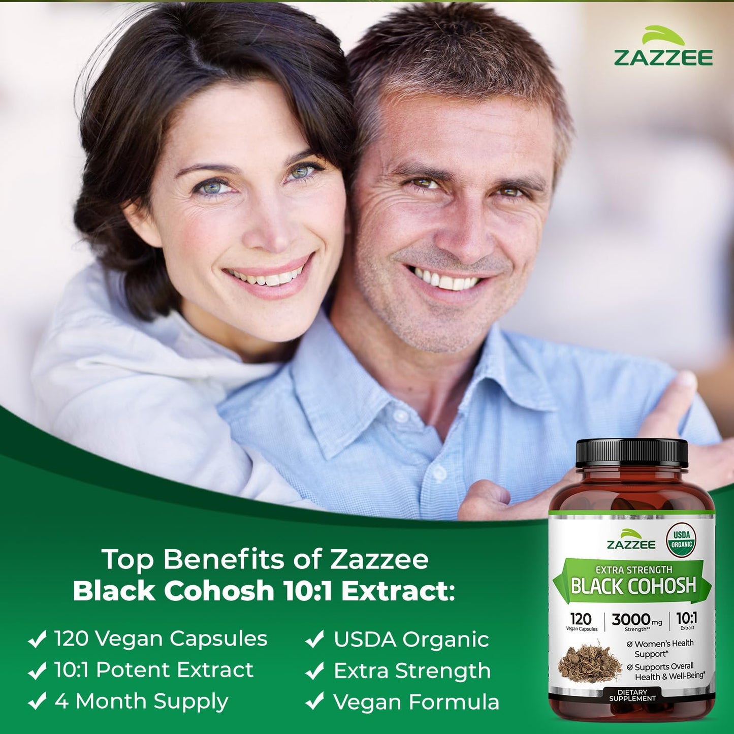 Zazzee USDA Organic Black Cohosh 10:1 Extract, 120 Vegan Capsules, 4 Month Supply, Actaea Racemosa, Women’s Health & Hormonal Balance Support, - dailyvitalstore