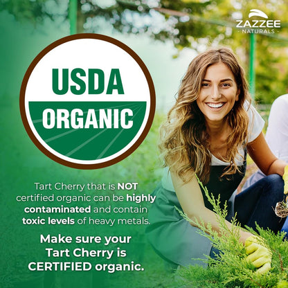 Zazzee USDA Organic Tart Cherry 10:1 Extract, 120 Vegan Capsules, 4 Month Supply, Montmorency Cherry, Daily Wellness Antioxidant Support, Organic Herbal Supplement, All-Natural, Non-GMO, Made in USA - dailyvitalstore